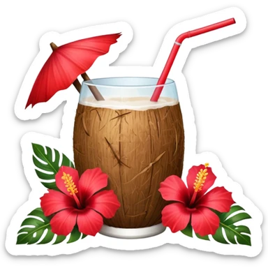 coconut drink with red flowers sticker