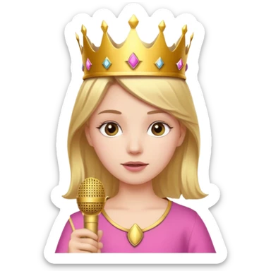 White girl around 10 with crown and pink microphone sticker