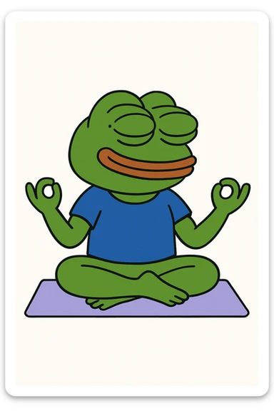 create a pepe doing yoga, white background sticker