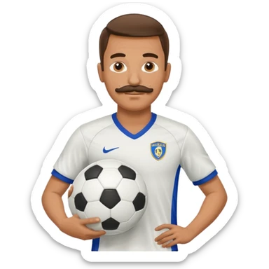 man soccer player with mustache holding soccer ball sticker