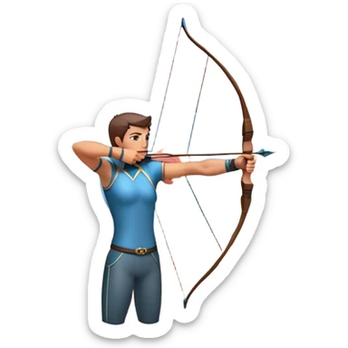 An archer drawing a bow and aiming an arrow at a target, with perfect focus and precision. The target is visible in the background, featuring concentric rings. The scene captures the concentration and skill involved in archery, emphasizing the elegance and accuracy of the sport. sticker