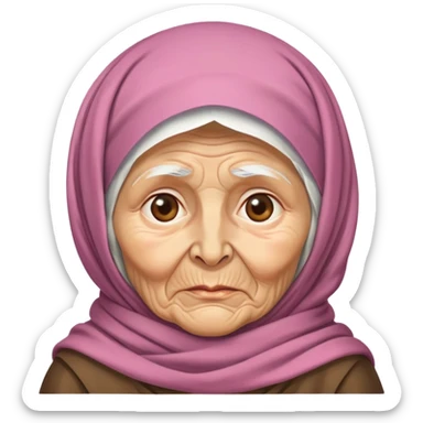 poor elderly babushka with headscarf and wrinkled face sticker