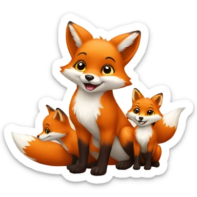 little fox playing with 3 little kids sticker