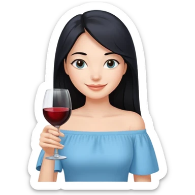 cewe ramah Kulit putih bersih, rambut hitam panjang sleek lurus. Pakai atasan biru muda off the shoulder . Pose tangan pegng wine, tatapan senyum percaya diri. viber girls boss sticker