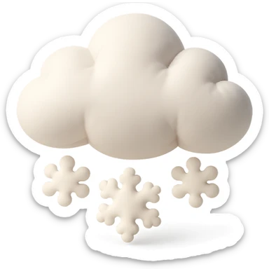 plush snow cloud with falling snowflakes, soft edges, cute and soft, cushion style sticker