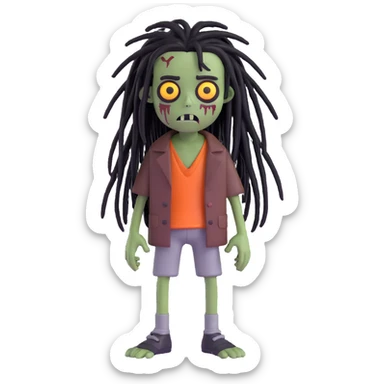 creepy boy zombie, black medium-long dreadlocks, emo vibe, dark and spooky look sticker