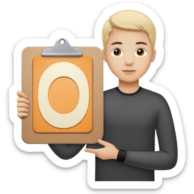 Minimalistic flat vector icon, iOS style, thin black contour on white background. Person silhouette with a project board (kanban/task board) behind. No text, no shadows.
 sticker