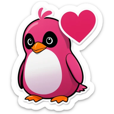 Pink penguin valentine sticker
