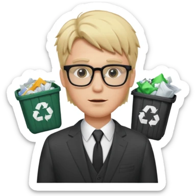 Blonde man with square glasses and suit, trash on hair sticker