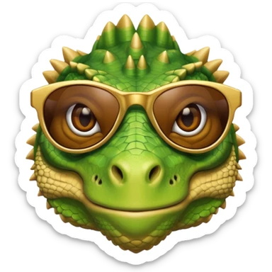 rich capitalist iguana head with golden glossy sunglasses sticker