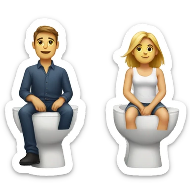 A couple sitting on two different toilets next to each other  sticker