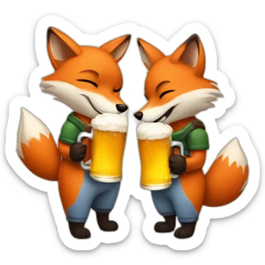 Couple of foxes hugging with a beer sticker