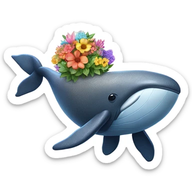 A rock whale raising flowers sticker
