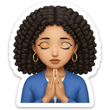 brown girl praying curls black hair and eyes closed gold hoop earrings sticker