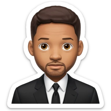 Will Smith with dark brown hair, black suit sticker