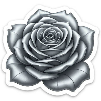 Make the frozen rose metallic in a style that resembles emoji style, with no background. sticker