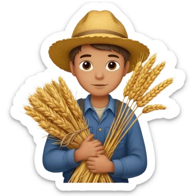 boy farmer, hug a bundle of straw sticker