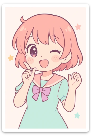 anime girl, cute, playful expression, vibrant colors, short hair, blushing cheeks sticker