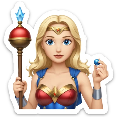 Blonde blue eyes Wonder Woman holding bell and baton sticker