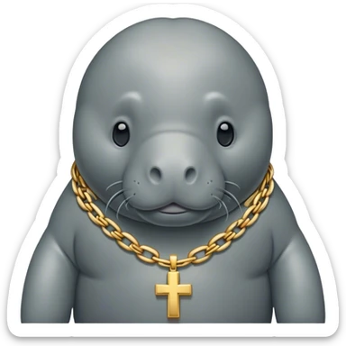 Manatee surrounded in money wearing a gold chain with a Jesus cross sticker