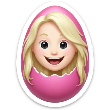 Pink Easter egg with long hair, laughing sticker
