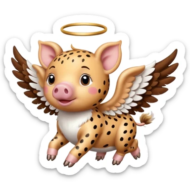 Cheetah print flying pig with angel wings. All skin is cheetah printed sticker