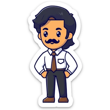 man with long black hair, mustache, no beard, brown skin sticker