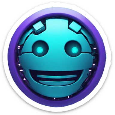 Smily face robotic scanning device, cyberpunk, cyan and purple colors, top view of scanning code file sticker