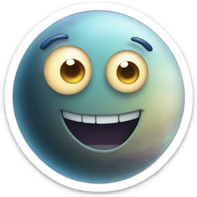 planet Moon with a cartoon freezing face with big beautiful eyes sticker