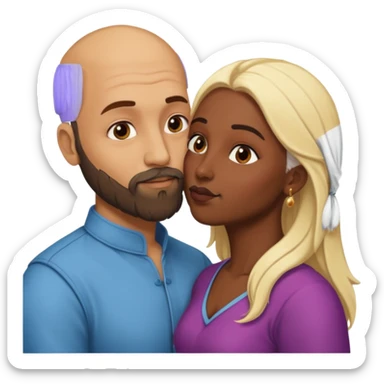 Naked, Indian, bald man with a beard kissing naked blonde fit woman sticker