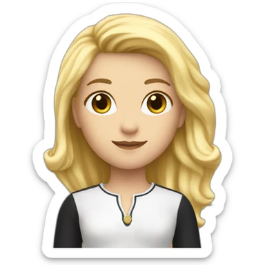 Girl standing with black capn and blond hair and white top en black pants sticker