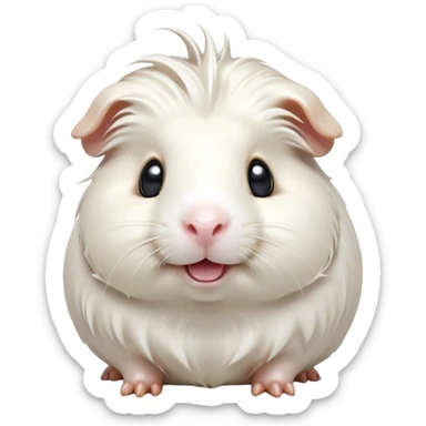 Cinematic Comical White Guinea Pig Portrait Emoji, Head tilted dramatically with an exaggeratedly amused expression, featuring a glossy, pristine white coat with an adorably scrunched face, wide, expressive dark eyes filled with playful disbelief, Simplified yet hilariously expressive features, highly detailed, glowing with a slightly sassy glow, high shine, dramatic yet playful, stylized with an air of cheeky mischief, bright and endearing, soft glowing outline, capturing the essence of a spirited and over-the-top guinea pig, so meme-worthy it feels like it could side-eye its way into internet fame instantly! sticker