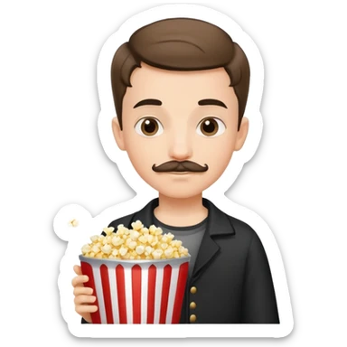 Boy with Edgar haircut and big  and a little mustachediamond earrings holding a popcorn bucket  sticker