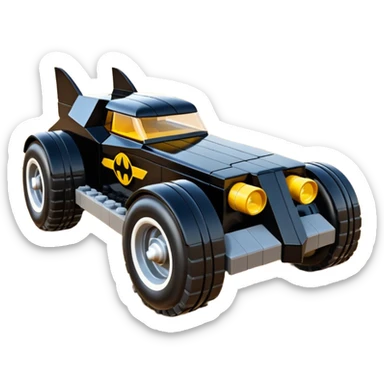 the animated series aerodynamic Lego futuristic Batmobile loosely based on 1936 school bus (flat long straight faceted mechanical body) stealthy town hot rod desert dirt racing rwd buggy  sticker
