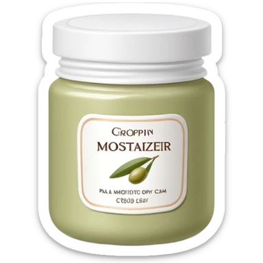 Pale olive body moisturizer cream pot with label sticker