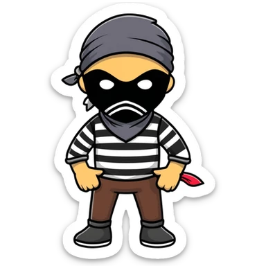 cartoon bandit wearing bandana mask and striped shirt sticker