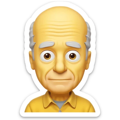 A 3D cartoon close-up portrait of an elderly yellow character styled like Grandpa Simpson, bald head with few tufts of hair, expressive wrinkles, yellow skin and shirt, Memoji-style lighting, matching Simpsons family design. sticker