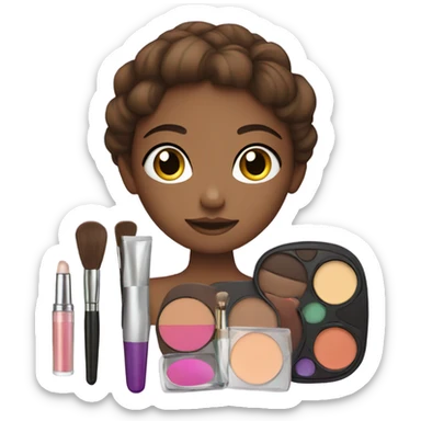 Makeup kit and Brown hair girl sticker