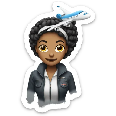 Bold girl with a plane taking off her head  sticker