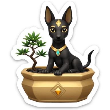  Relaxing black fur Anubis tiny statuette puppy badly-cracked irregular polydecagonbonsai pot  sticker