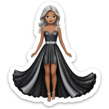 black glittery prom dress with silver sash  sticker