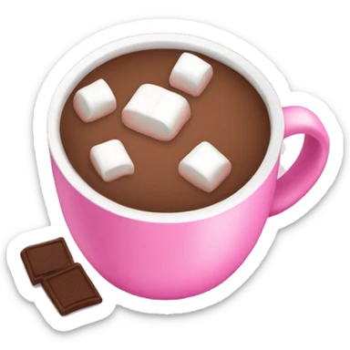 hot cocoa with marshmallows in a pink cup  sticker