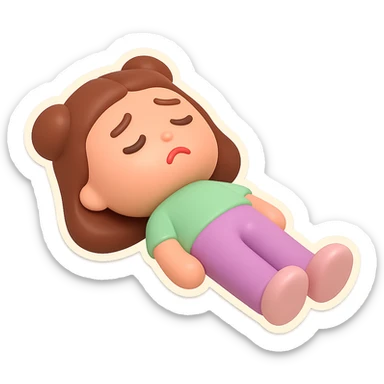 Create a vinyl figure style sticker of the girl from the reference image, lying on her back on the ground, looking sad, with a 'not alone' vibe. sticker