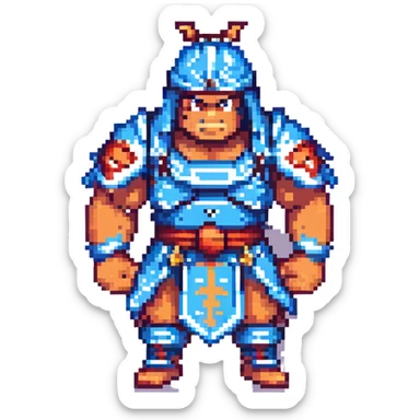 A muscular samurai with blocky, retro graphics sticker