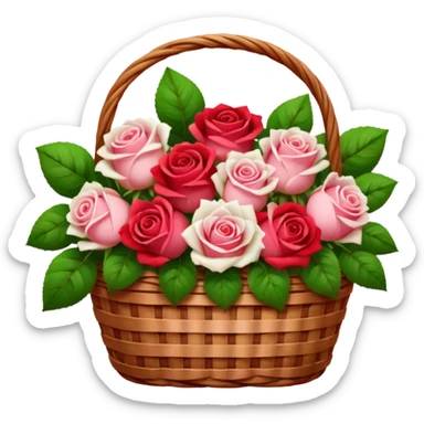 a basket of roses, dreamy lighting, soft painterly textures, whimsical and nostalgic, oil painting style sticker