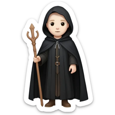 A wandering philosopher in a long black cloak with a staff sticker