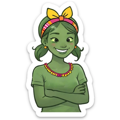 arms crossed holding neck laughing girl sticker