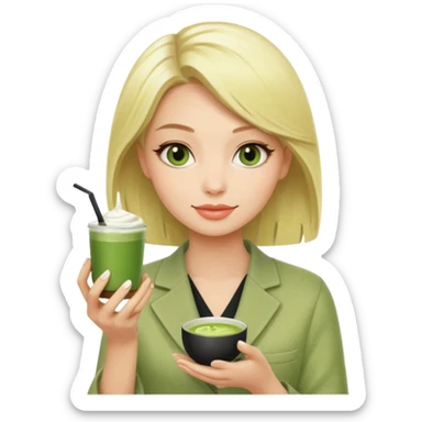 Blond fashion icon with matcha in hand sticker