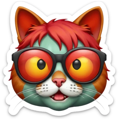 Zombie cat with red hair and sun glasses face sticker