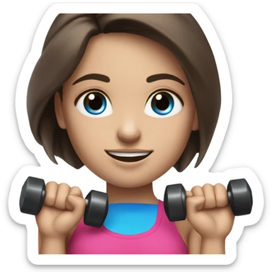 Realistic brunette girl with bright blue eyes lifting hand weights sticker